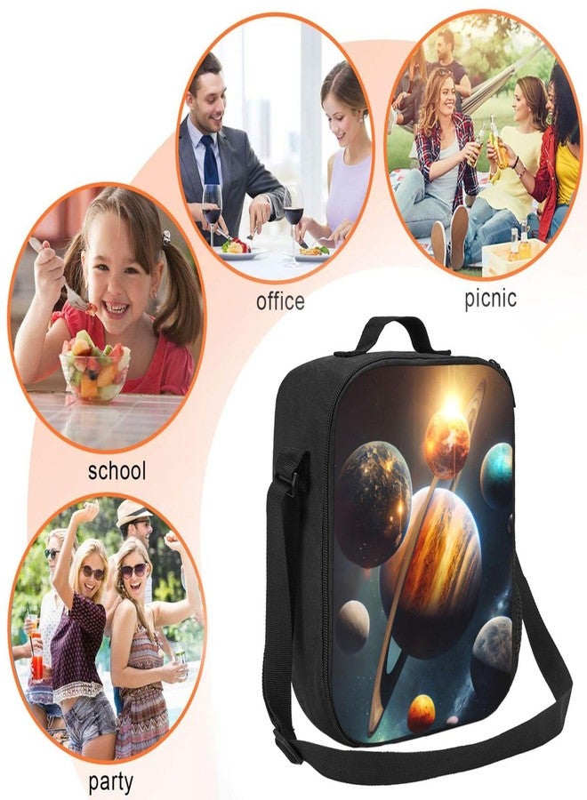 PAUSEBOLL Galaxy Solar System Kids Lunch Box Planets in Outer Space Lunch Bags for Boys Girls Reusable Portable Waterproof Lunch Bags with Adjustable Shoulder Strap and Side Pocket - Image 4